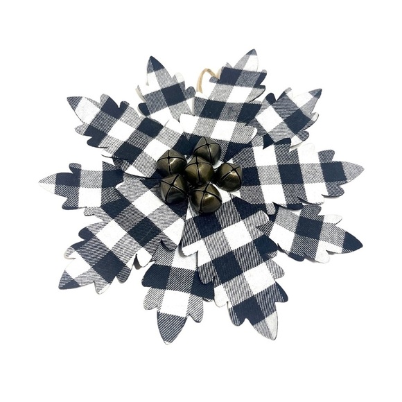 GANZ Other - Ganz Medium Black and White Buffalo Plaid Poinsettia Ornament with Bell Center
